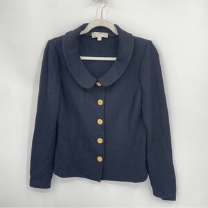 Vintage St John Santana Knit Blazer 6 Gold Tone Buttons Peter Pan Collar black